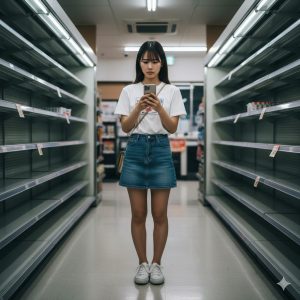 \<img src="h1\_title.jpg" alt="チョコサプガンダムが売り切れで困っている様子のミニスカートの女性"\>