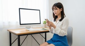 \<img src="h3\_yoyaku.jpg" alt="パソコンで予約開始を待っているミニスカートの女性"\>