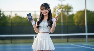 \<img src="h3\_app\_pairing.jpg" alt="公式アプリとペンライトの連携に成功して喜ぶミニスカ姿の女性"\>
