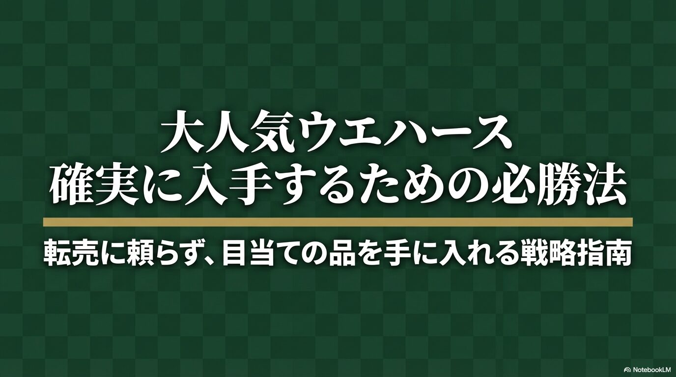 大人気ウエハースを確実に入手するための必勝法と戦略をまとめたスライド資料の表紙。